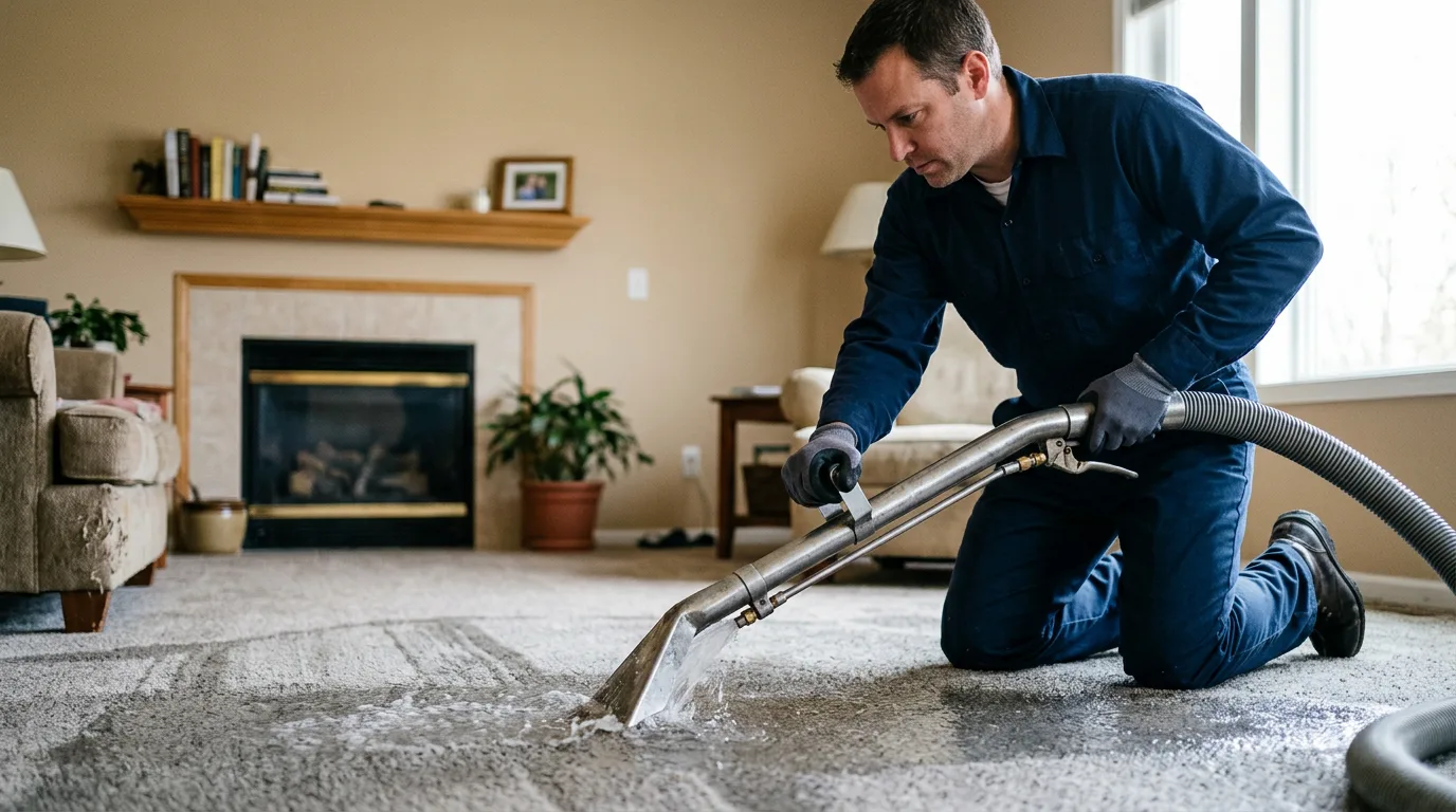 Water damage restoration technician working near Cedarville, MI